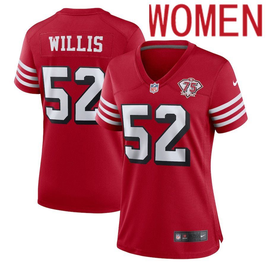 Women San Francisco 49ers 52 Patrick Willis Nike Scarlet 75th Anniversary Alternate Retired Player Game NFL Jersey